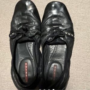 Prada Sport Lace up Leather Ballet Flats